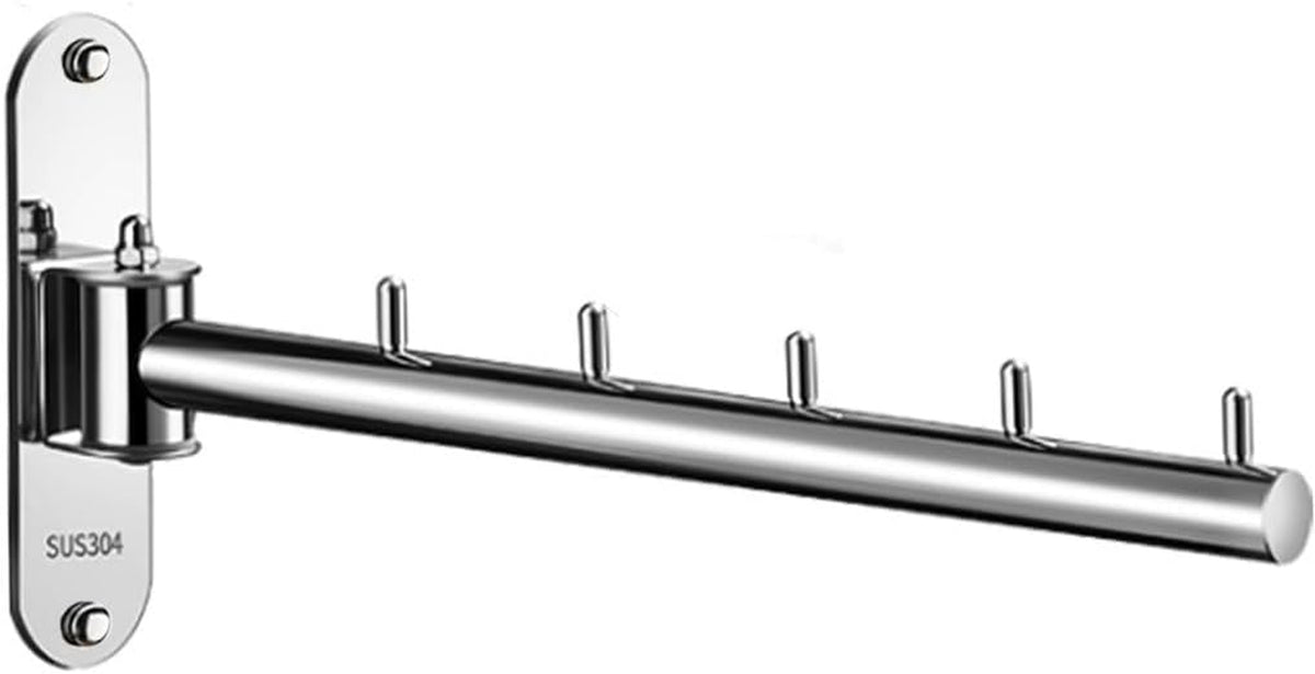 Clothes Hanger Rack Swing Arm, Folding Clothes Hanger Wall Mounted Space Saving Drying Rack, Stainless Steel 304 Laundry Room Valet Hook Holder, Foldable Hanging Hook Rod (Silver)