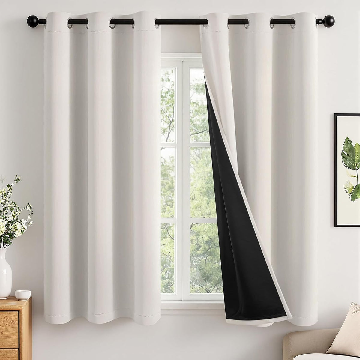 MIULEE Cream 100% Blackout Curtains for Bedroom 40X63 Inch Long