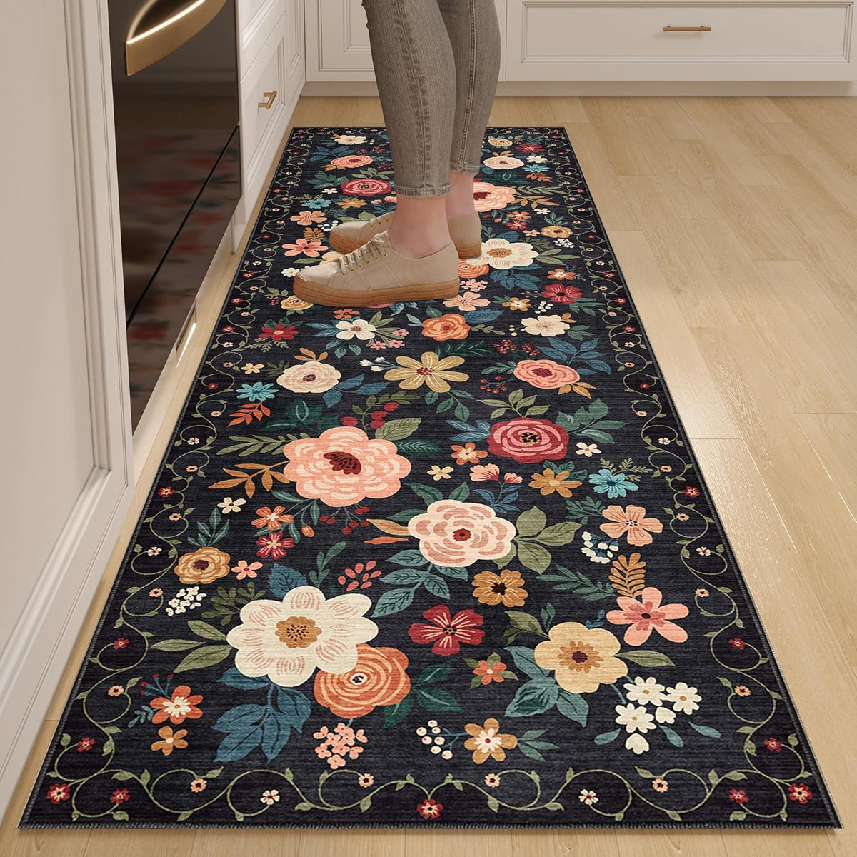 DUKINO 2X6 Runner Rug for Hallway, Washable Runner Rug Non Slip, Black