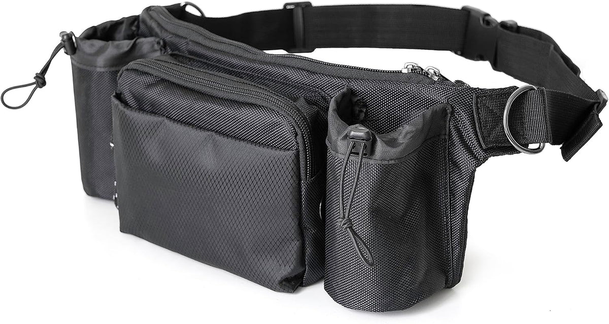 Dog Walking Waist Pack with 2 Water Bottle Holders, 2 D-Rings, Fanny Pack for Walking Running Hiking