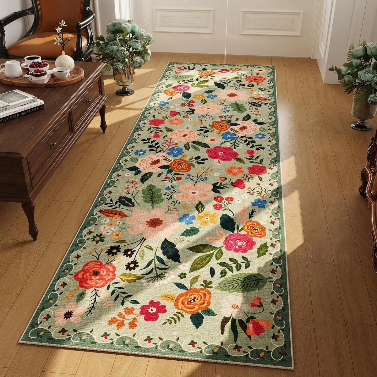 Rugcomf Runner Rug 2X6 Washable, Green