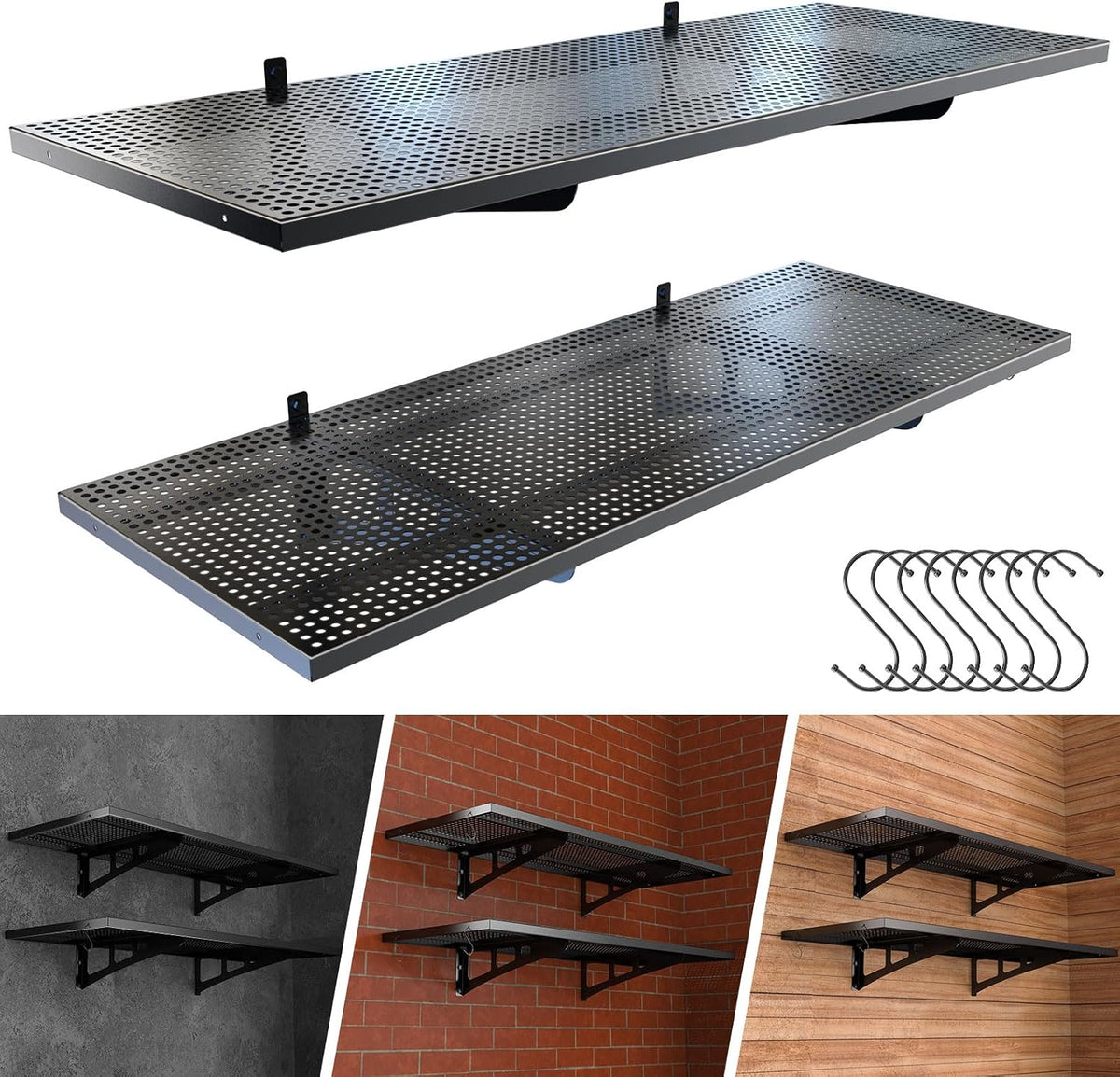 Garage Wall Shelves Heavy Duty 2-Pack, Wall Mounted Metal Shelf 48 Inch