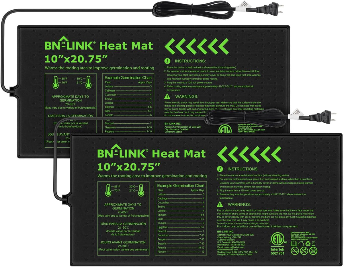 BN-LINK 10" X 20.75" Seedling Heat Mat for Seed Starting Plants Germination