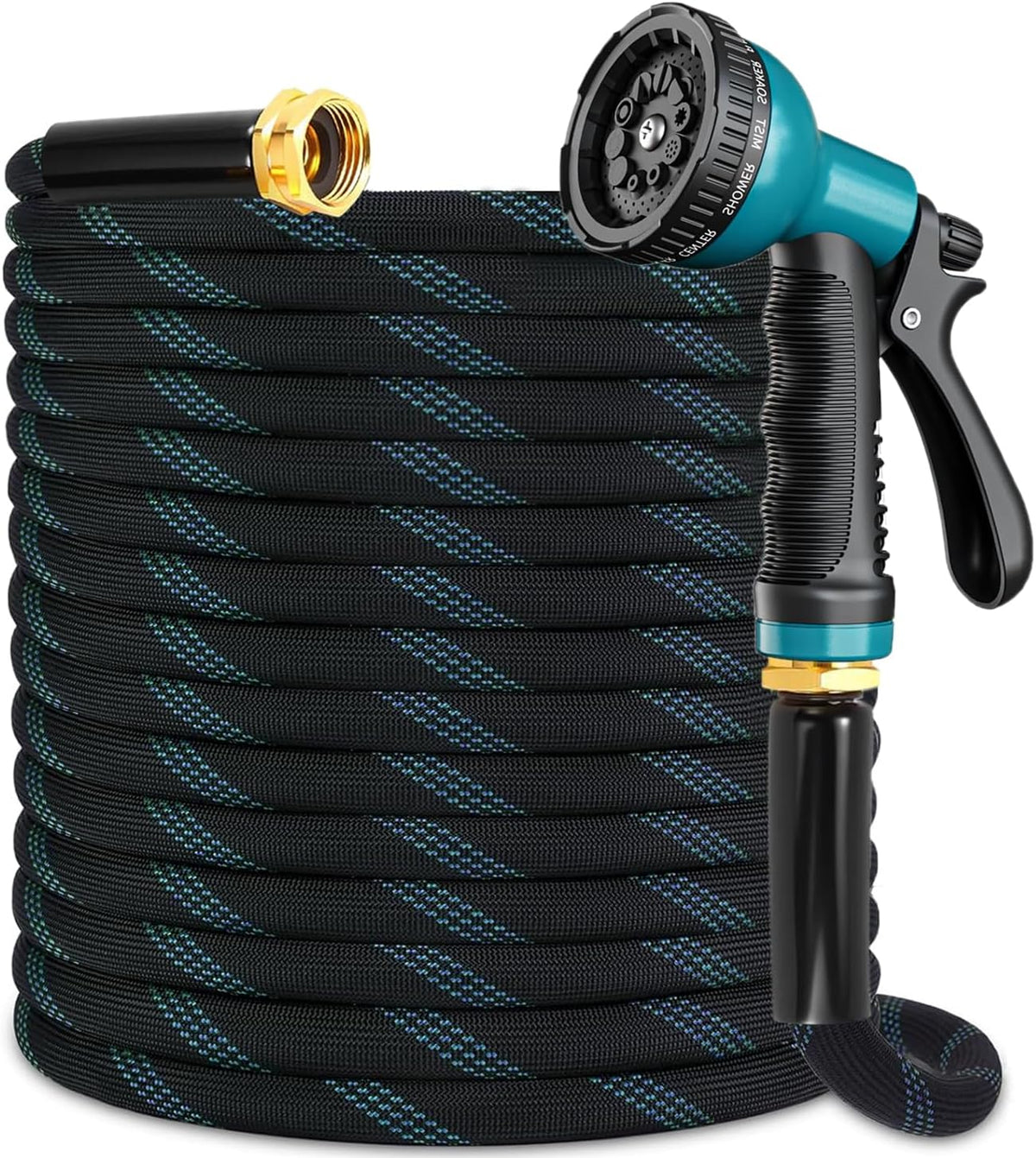 Flexible Garden Hose 100 Ft with 10 Function Nozzle, 2026 Kink Free Lightweight Water Hose 100Ft, Solid Metal Fittings, High Density Outer Fabric, Enhanced Inner Core for Outdoor Watering, Car Washing
