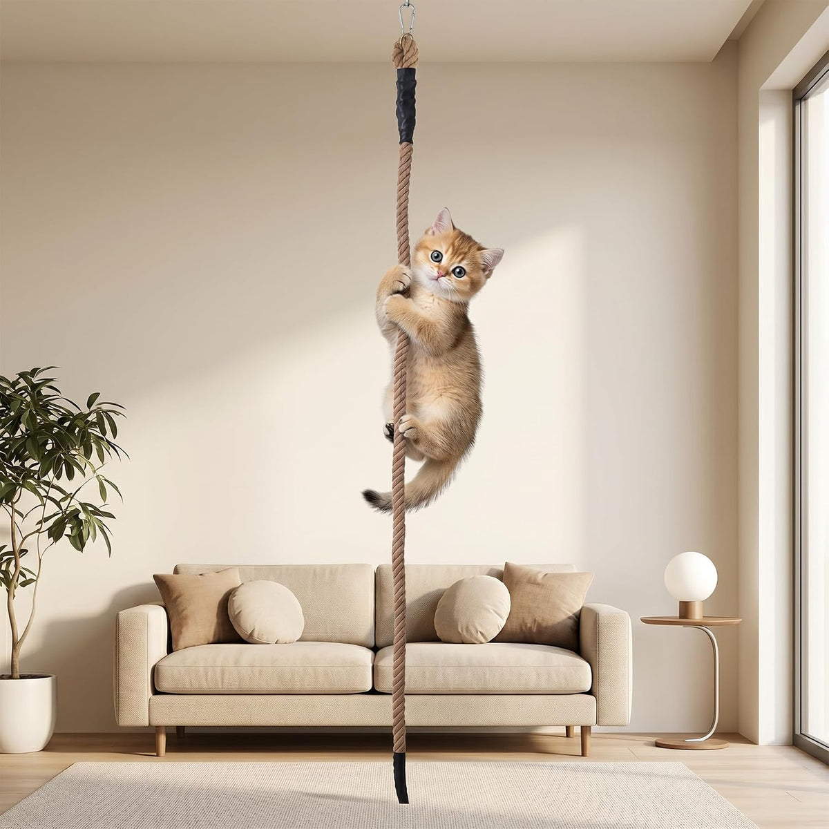 1.38" X 6.56Ft Cat Climbing Rope for Ceiling & Wall Mounted,Cat Climbing Sisal Rope Furniture Pole Scratching Post for Indoor and Outdoor Cats Scratching Playing