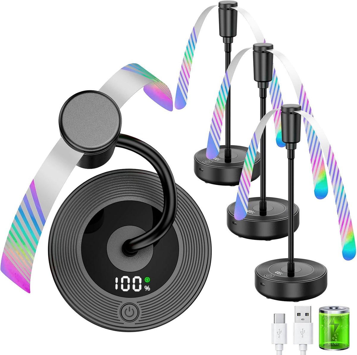Tripole Fly Fans for Tables with Battery Display, Rechargeable, 20H Runtime