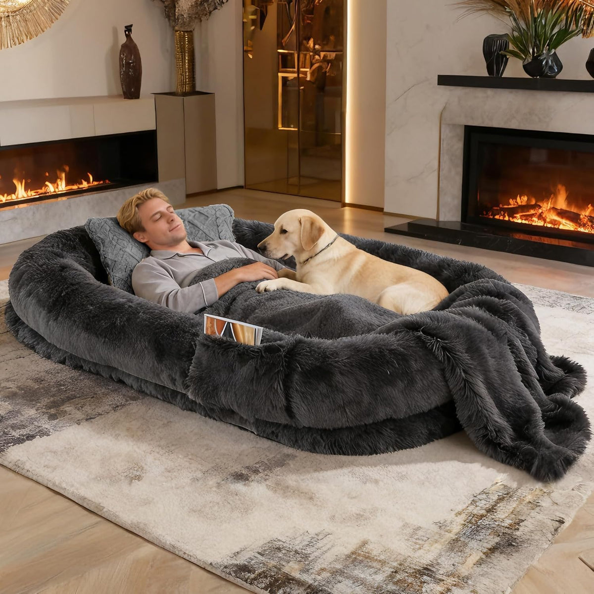 Dark Grey Human Dog Bed - 71''X45''X12'' Size Fits You and Pets