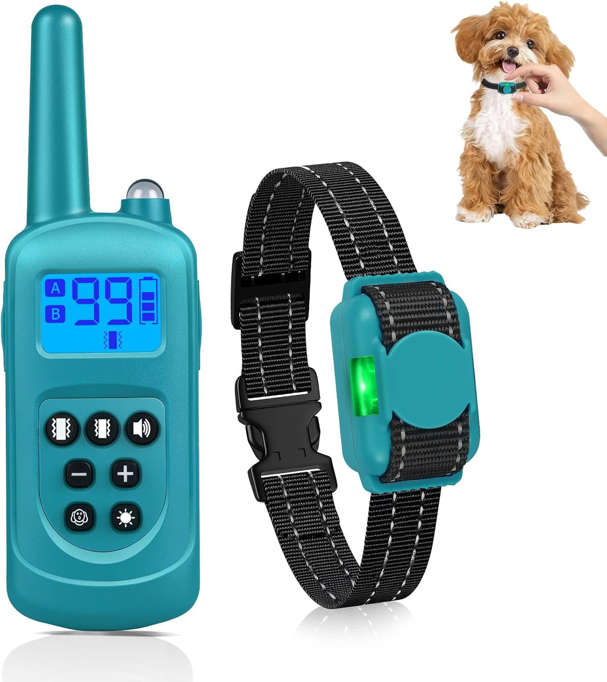 Smallest No Shock Dog Training Collar, Lightest Vibrating Dog Collar with Remote, Vibration Collar for Small Dogs 5-15Lbs, Beep and Vibrate Only, Safety Lock, Waterproof,No Prongs, Cyan