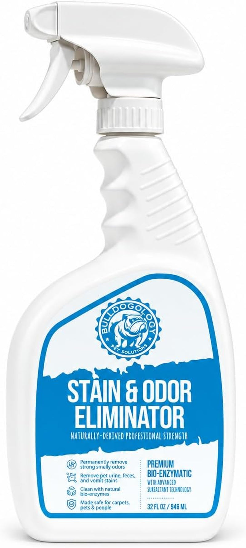 Bulldogology Bio-Enzymatic Pet Stain & Odor Remover - Pet Carpet Enzyme Cleaner for Cat and Dog Pee, Pet Stain Remover for Carpet and Floors, Dog Stain Remover and Odor Neutralizer (32 Oz)