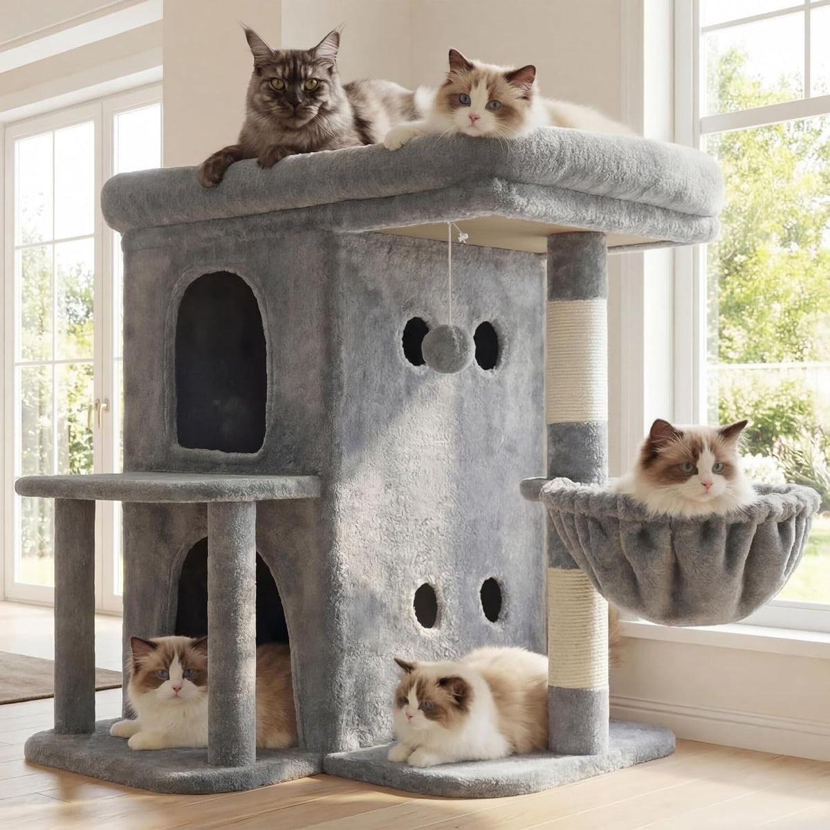 Heybly 26.3" Cat Tree for Large Cats with Big Perch & Dual Condos HCT204SW