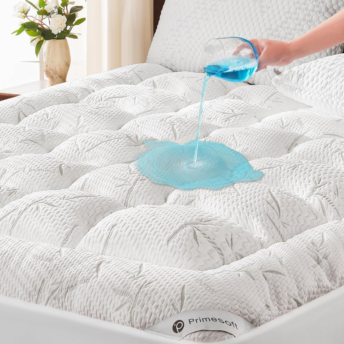 PRIMESOFT King Size Mattress Topper, Thick Pillow Top Mattress Pad,Up to 21 Inch Deep Pocket,Soft Breathable Mattress Pad for Back Pain, Waterproof Protector Cover(White)