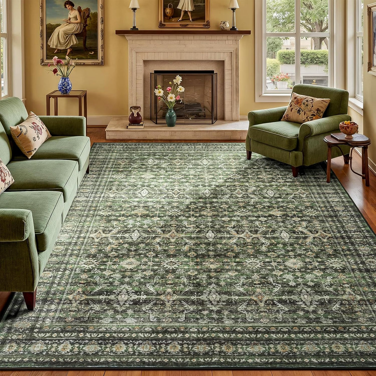 8X10 Area Rugs for Living Room Green Washable Non-Slip Large Carpet