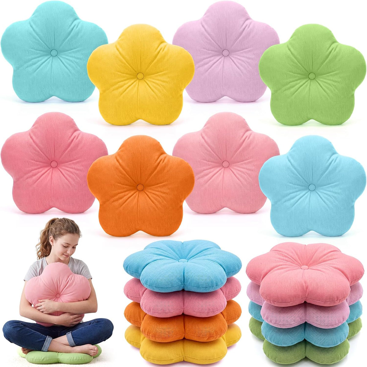 Pinkunn 8 Pcs Flower Floor Cushion,15.7In Soft Classroom Floor Seating