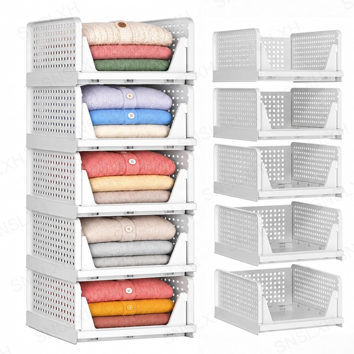 5 Pack Closet Organizers and Storage, Reinforced Stackable Closet 16.73" In