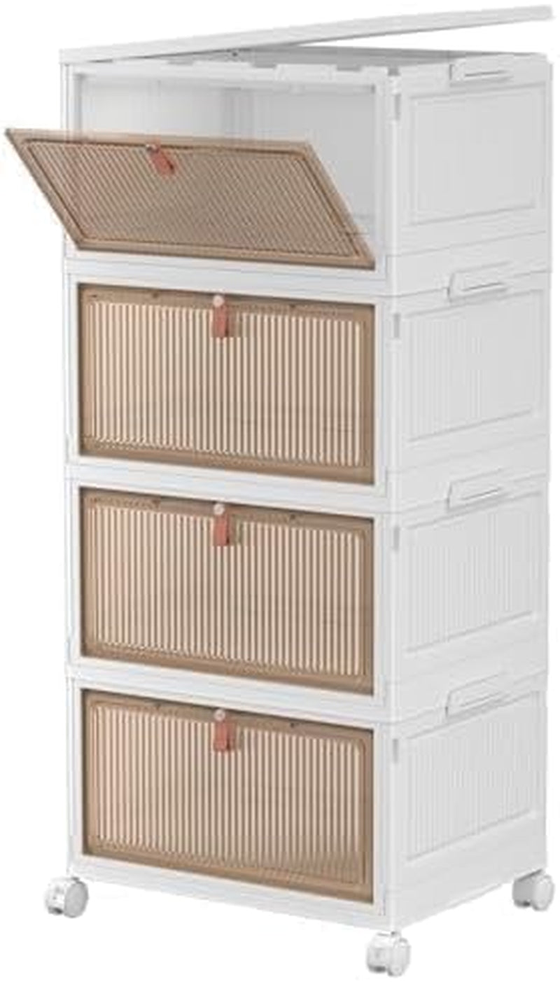 CTSNSLH 4 Tier Plastic Storage Bins with Lid - 27.5Qt Stackable with Lids for Bedroom, Living Room, Office - Foldable Containers, Household Organization