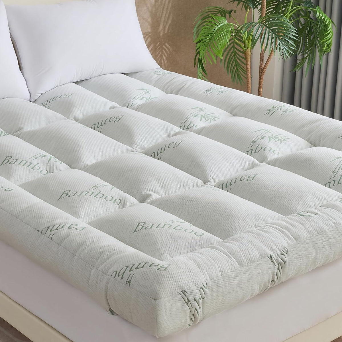 Whatsbedding Bamboo 5 Inch Memory Foam Mattress Topper Queen for Back Pain
