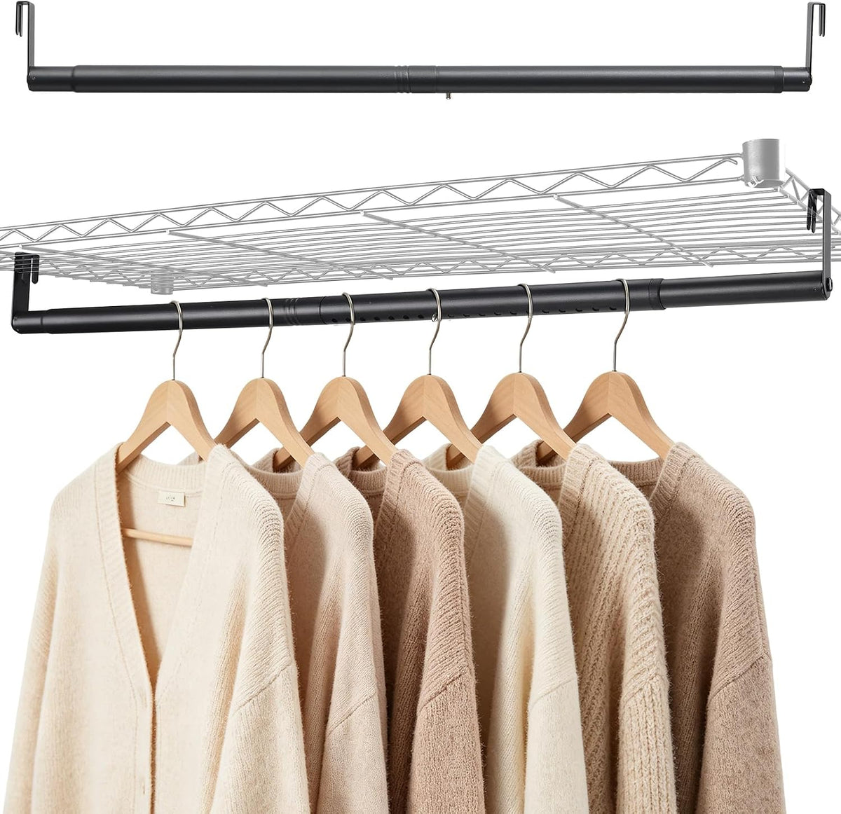 Adjustable Expandable Closet Rod for Wire Shelving, Heavy Duty Extender Rod