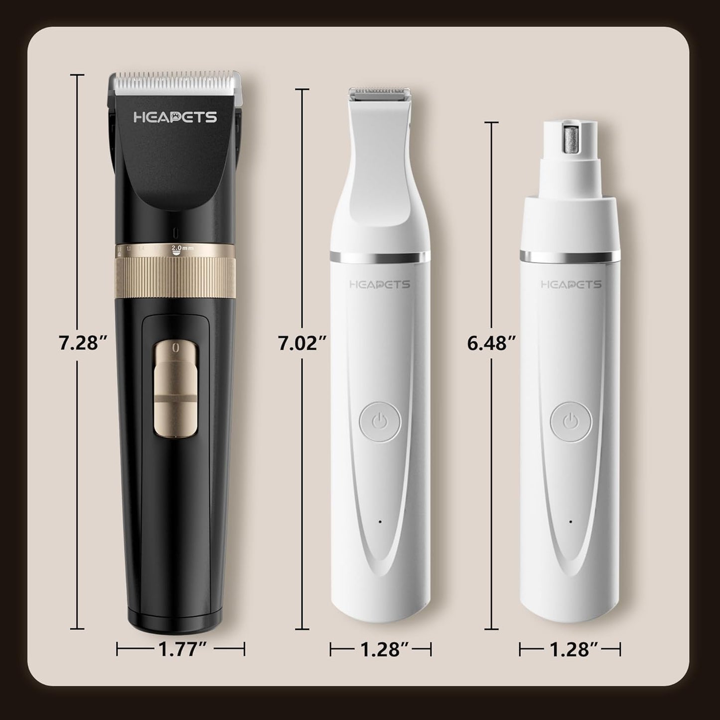 HEAPETS Dog Hair Clippers for Grooming Kit and Dog Paw Trimmer Nail Grinder for Grooming, Low Noise Rechargeable Cordless, Shaver Grooming Supplies for Pet Cats Dogs (Black, White)