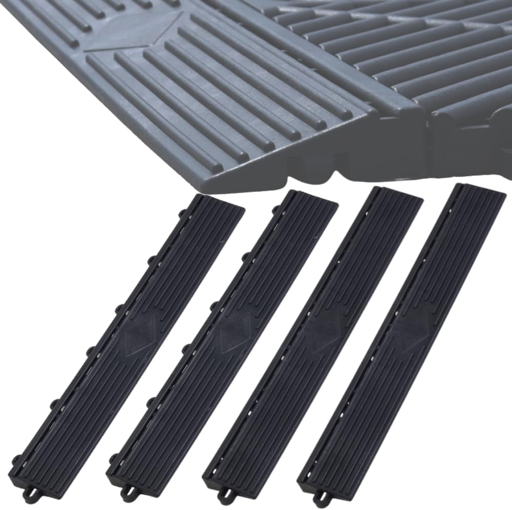 Japard Garage Floor Tiles Looped Edge 4 Pack for Race Deck Garage Floor Tile 15.5" X 2.35" (Black, Edge 15.5"- 4 Pack)