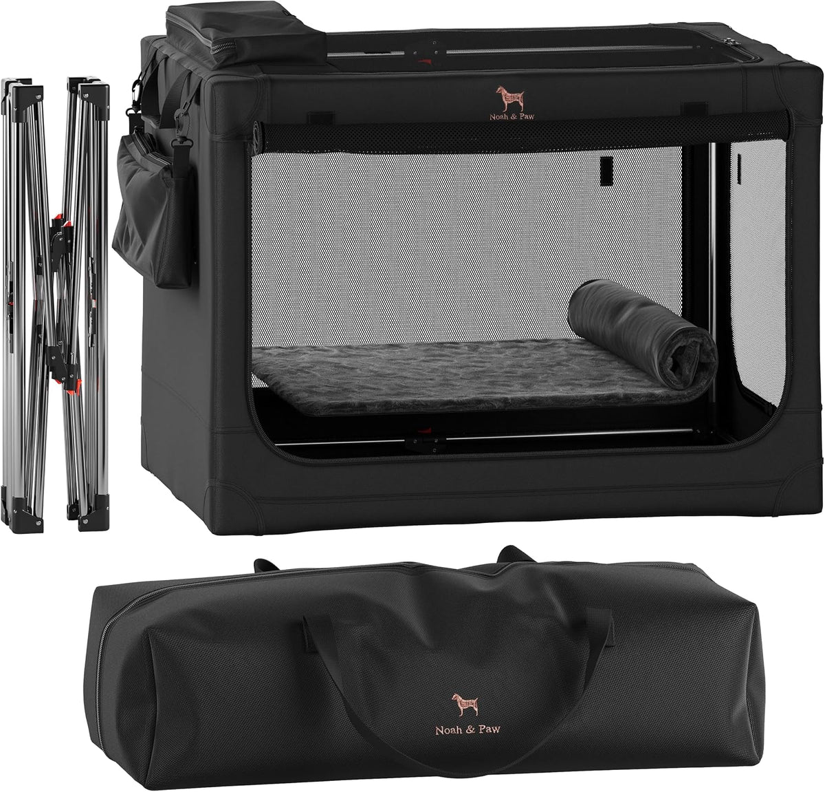 Noah & Paw Collapsible Dog Crate 36 Inches, XL Dog Crate for XL, Large Medium Breed, Travel Kennel for Car, Includes Pet Mat for Pet Cage, 2 Storage Pockets, Handbag, 10Mm Locking Zippers 36*25*23
