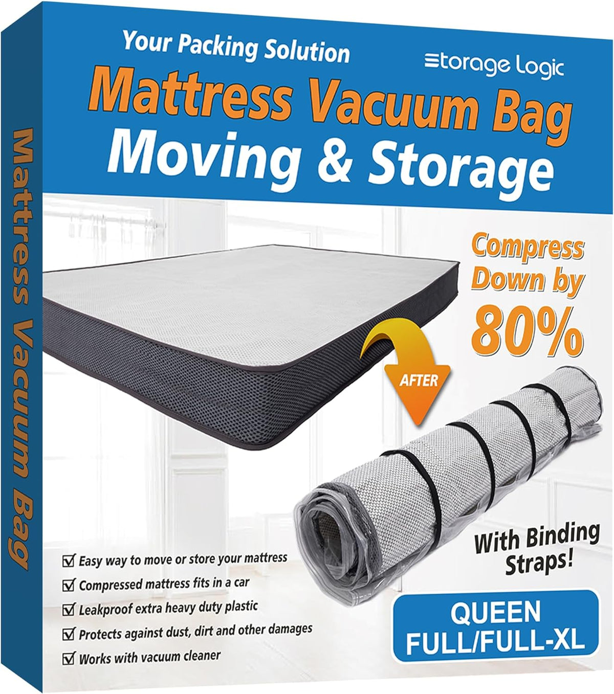Foam Mattress Vacuum Bag with 4 Adjustable Straps, Queen/Full/Full-Xl