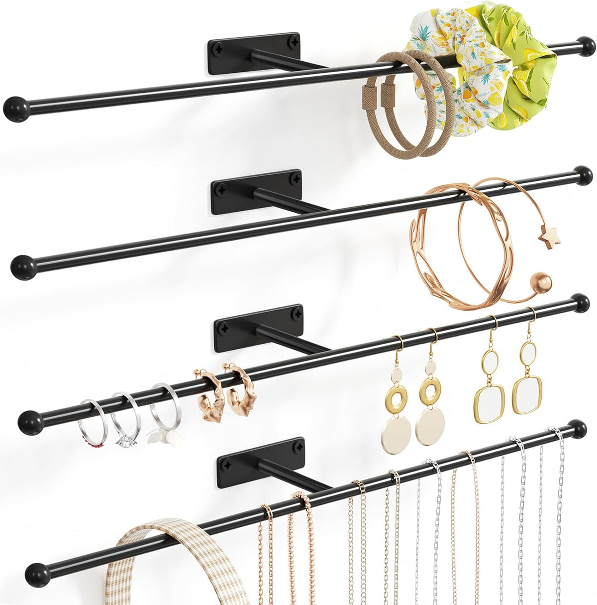 Wall Hanging Jewelry Organizer 12.6", Screw Included, Black 4-Pack