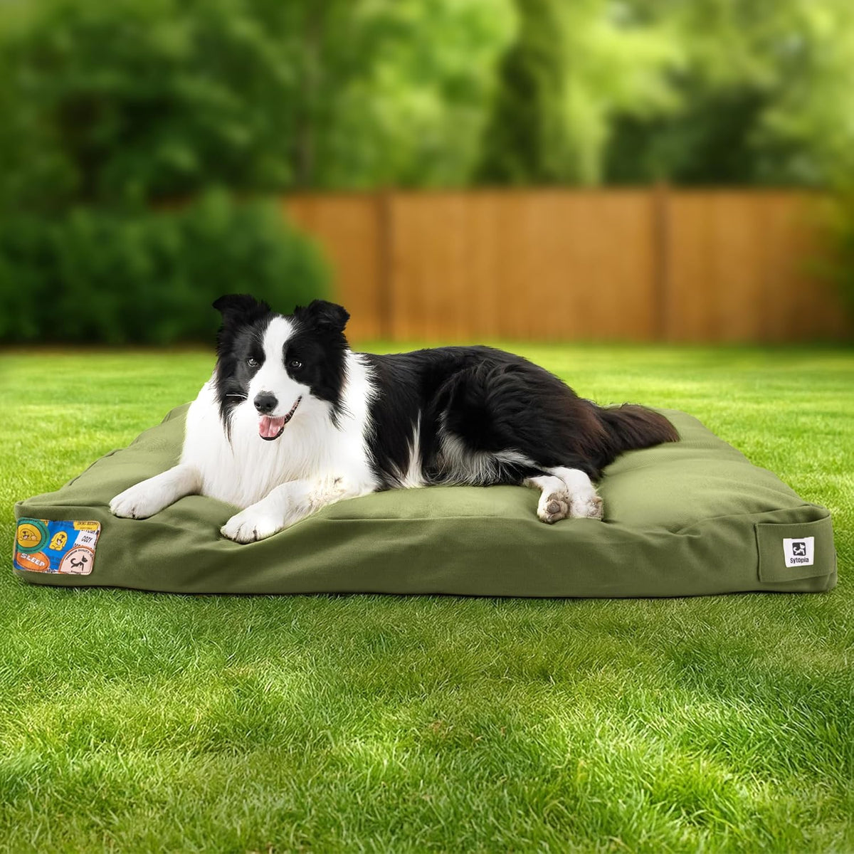 Sytopia 36 Inch Canvas Indestructible Dog Bed for Aggressive Chewers, Durable Chew Proof Dog Bed with Waterproof Machine Washable Removable Cover, Indoor Patio Pet Pad for Crate, Green