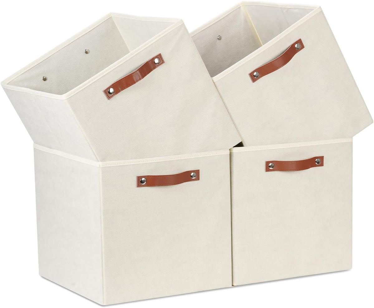 Temary Cube Storage Bins 4Pack Foldable Storage Baskets for Clothes Shelf Basket with Handles, Fabric Storage Boxes Organizer Bins for Home (Beige, 13X15X13 Inch)