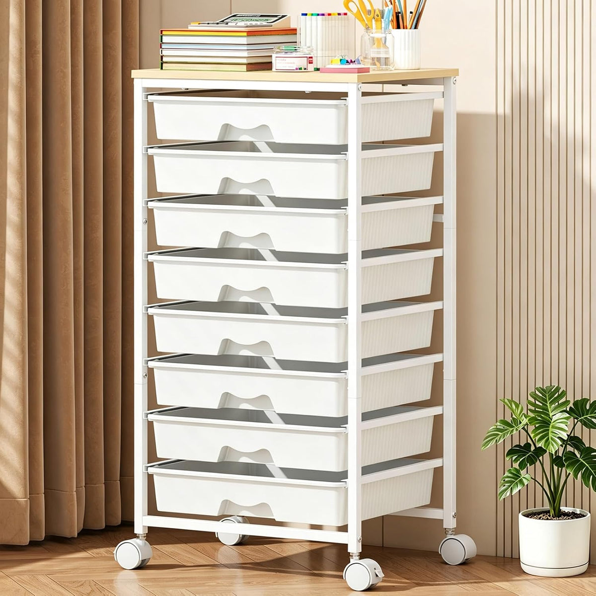 Goovilla Rolling Cart with 8 Drawers for Art, Dorm, Office, Craft, White