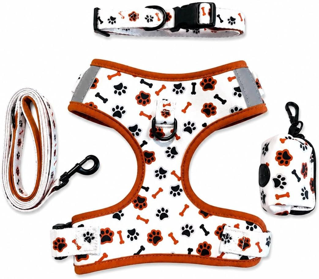M Size Dog Harness Set – 4-Piece No-Pull Harness Kit for Medium Dogs Only, Soft Adjustable Vest Harness with Leash, Collar & Poop Bag Dispenser, Durable and Comfortable.