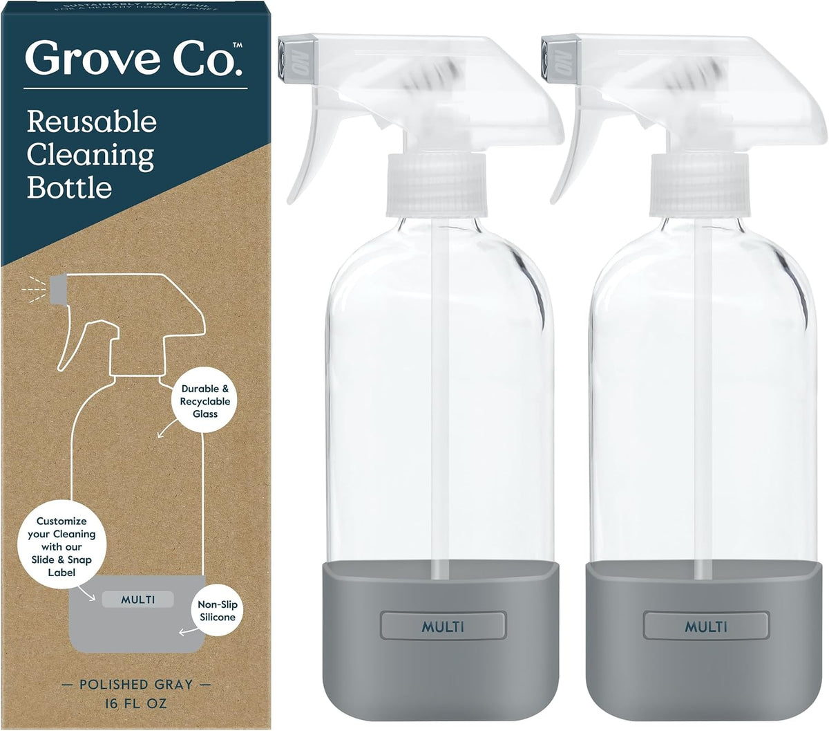 Grove Co. Refillable Glass Spray Bottles for Cleaning, 2 X 16 Oz Bottles
