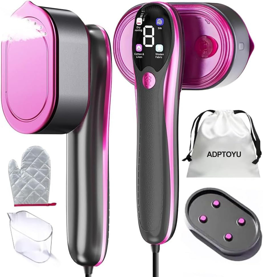 2-In-1 Steamer & Iron for Clothes, Portable Handheld Garment Steamer with LED Display, Large Ceramic Panel Travel Clothes Steamer Iron, 10S Fast Heat-Up All-Fabric Remove Wrinkle (Purple)