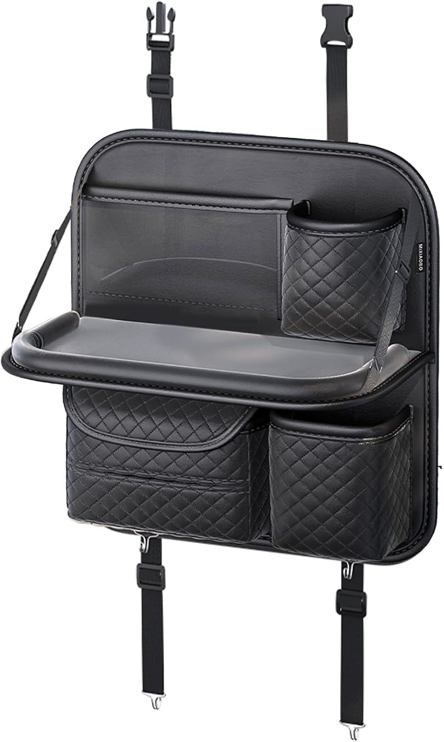 PU Leather Backseat Car Organizer with Foldable Tray & Tablet Holder Black