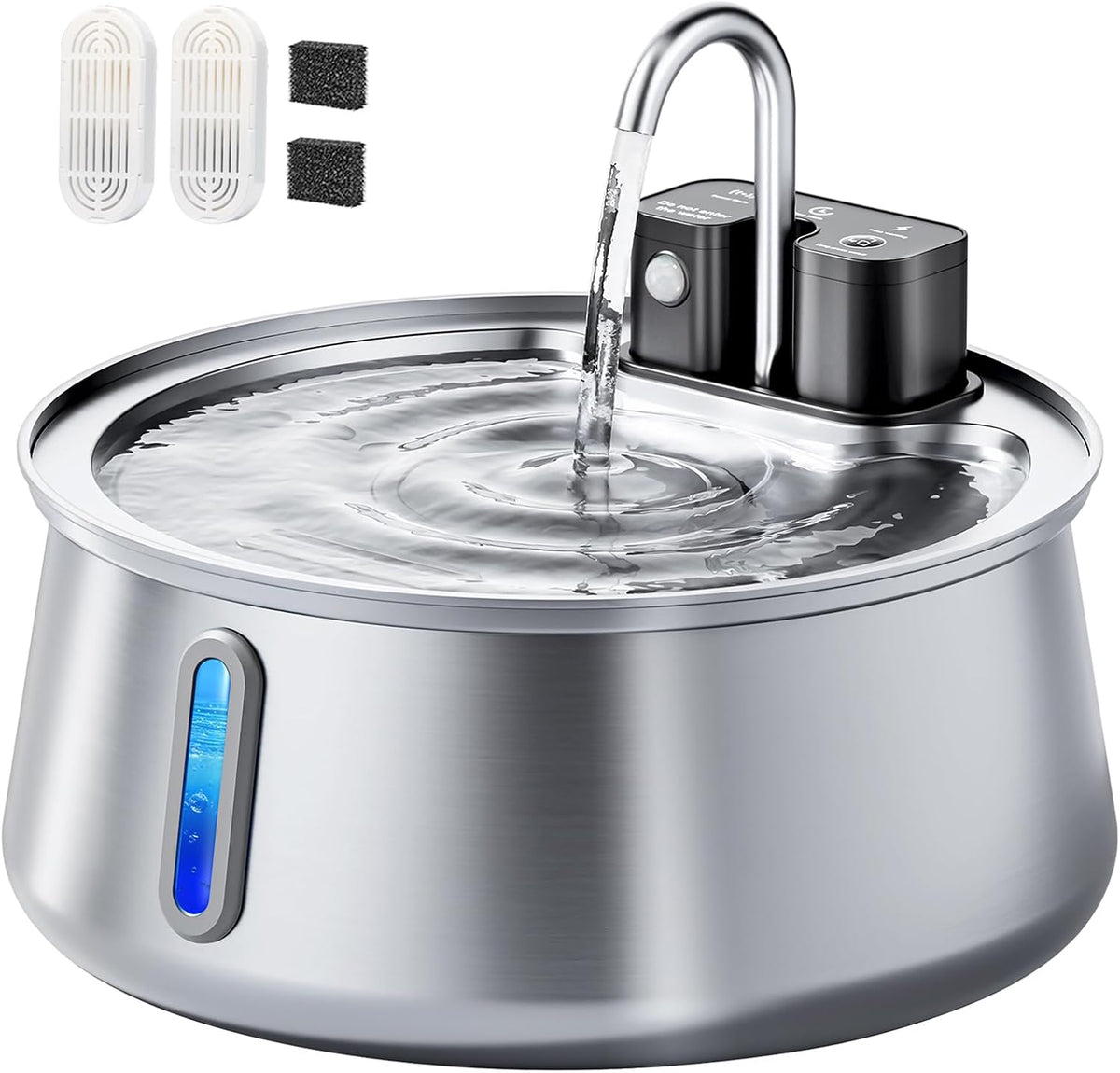 CEESC Cordless Cat Water Fountain Stainless Steel, 4L/135Oz Automatic Pet Water Dispenser with Motion Sensor, Multi-Filtration, Ultra Quiet Pump, Long-Lasting 4000Mah Battery for Indoor Cats & Dogs