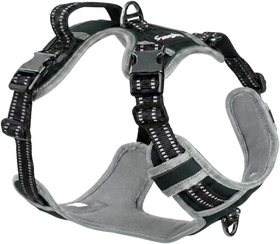 Dogtraxs No Pull Dog Harness Extra Large, Easy on off 3 Buckle Design, Black