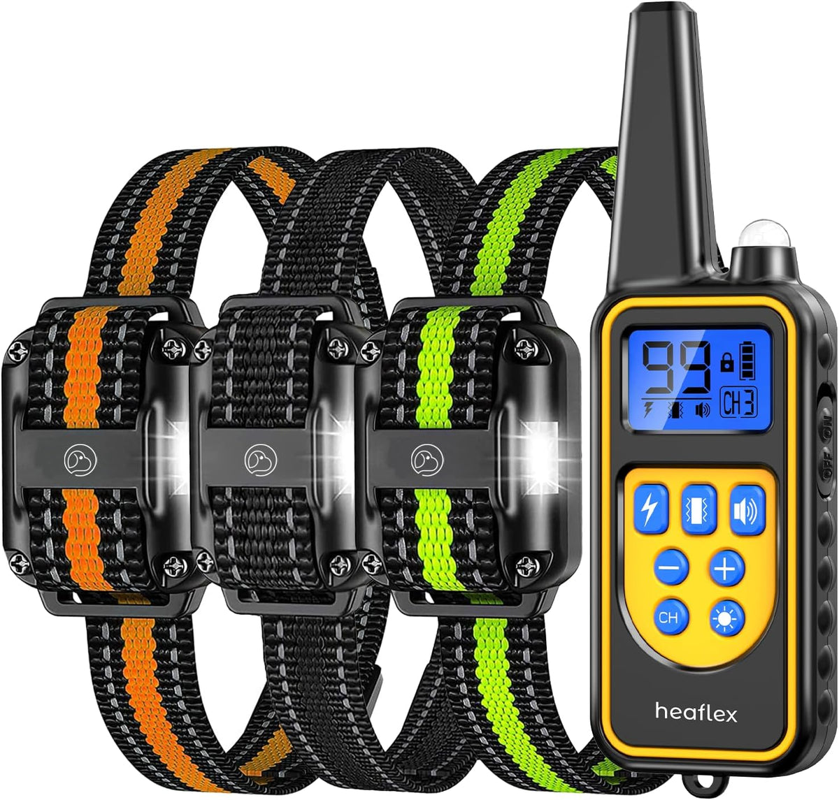 Dog Shock Collar with Remote, Dog Training Electric Collar, Waterproof Rechargeable, 1640Ft Dog Shock Collar with LED Light, Beep, Vibration, Shock for Medium/Large 3 Electronic Collars Dogs