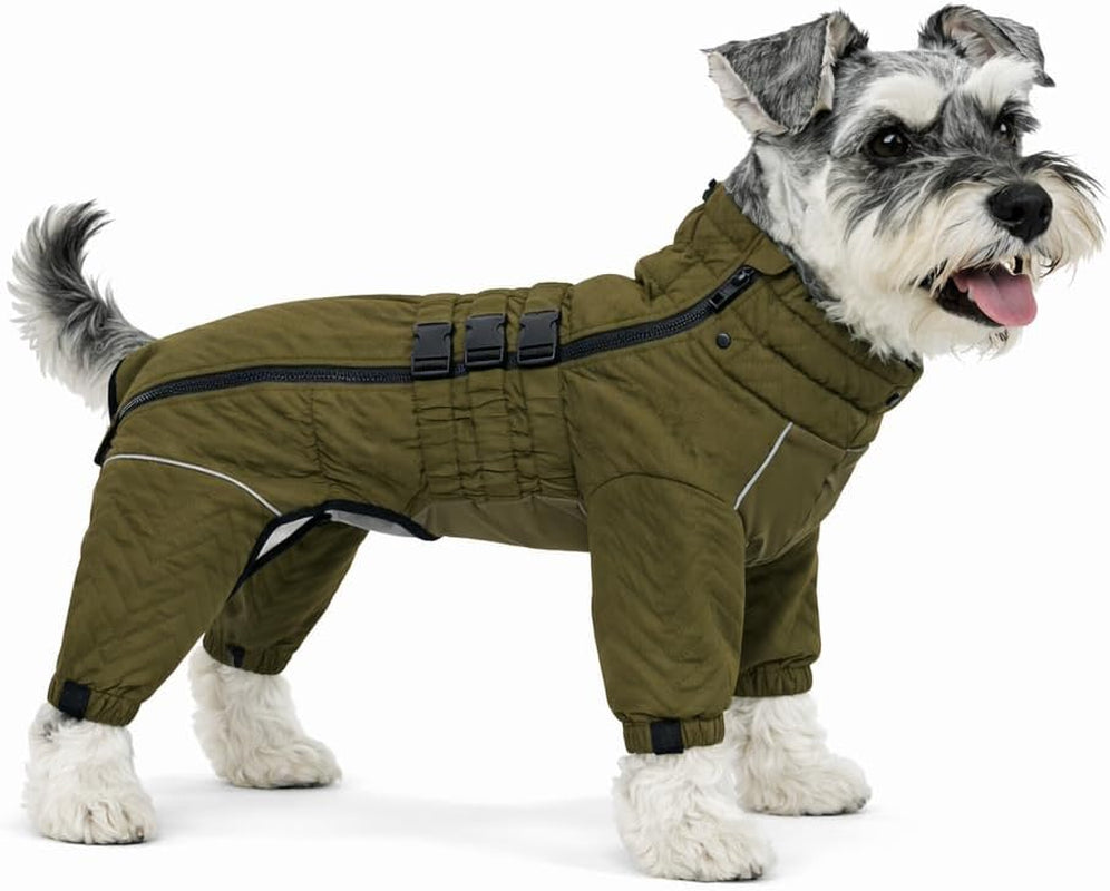 Warm Dog Coat Double Layers Dog Vest, 4 Legs Covered Windproof Waterproof Reflective, Olive XXL