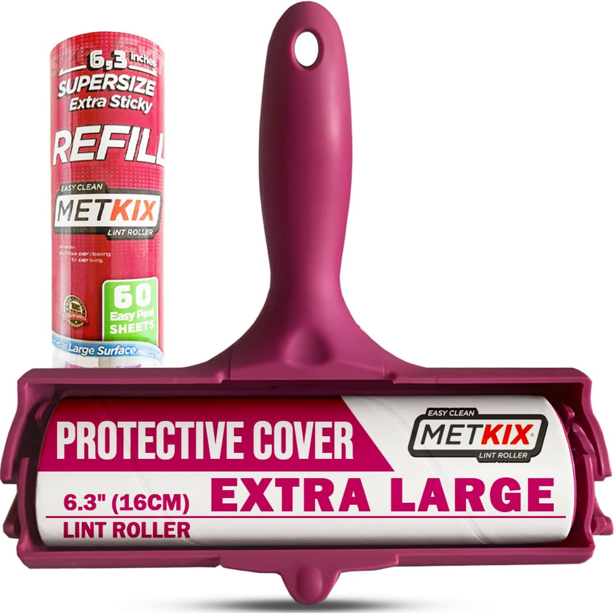 Large Lint Roller 6.3" with Extra Refill -120 Sticky Sheets, Protective Cover Design, Big Lint Roller for Pet Hair, Furniture, Bed, Couch, Floor & More