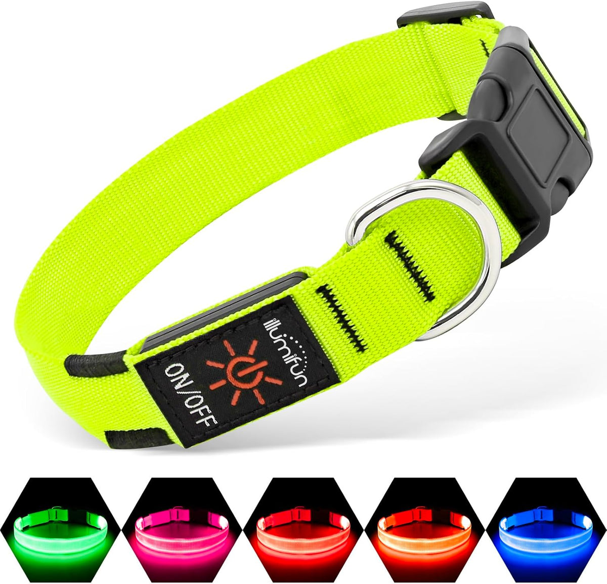 Illumifun LED Dog Collar, USB-C Rechargeable Light up Collar Glow in Dark, Adjustable Pet Safety Lights for Night Walking Camping (Green, Large)