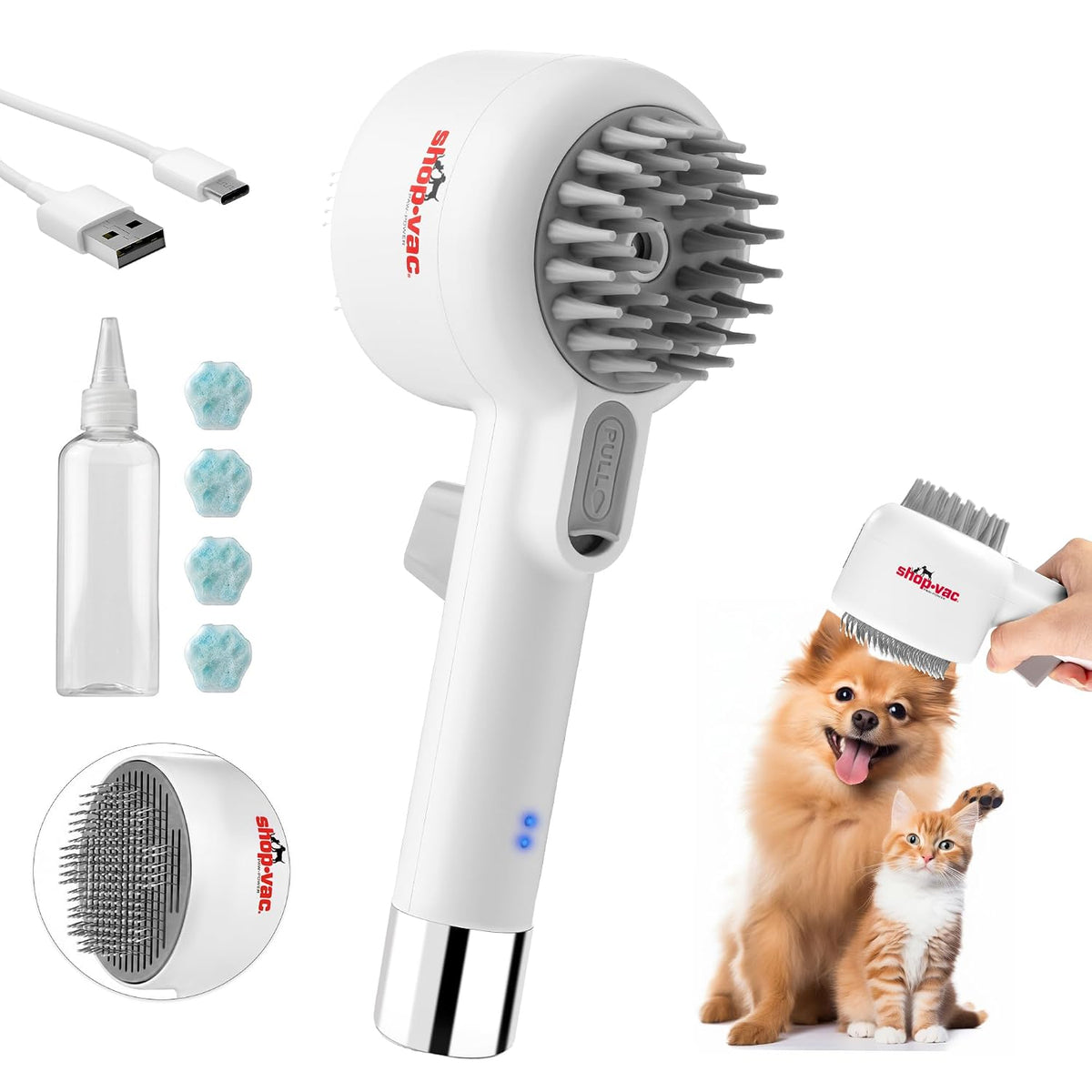 Shop-Vac Cat Steam Brush, 2-In-1 Pet Brush & Hair Removal Comb