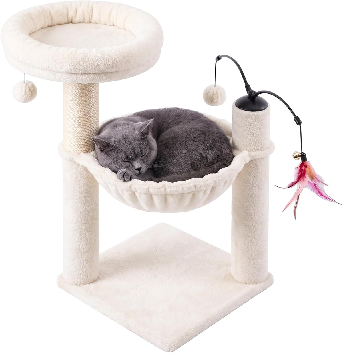 HUITREE Cat Tree Tower for Kitten,With Cat Hammock and Cat Scratching Post,Beige
