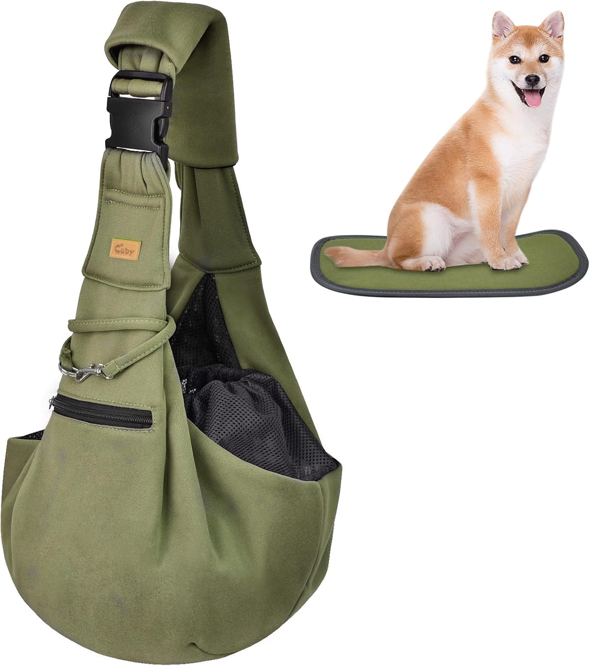 Adjustable Dog Cat Sling Carrier with Padded Hard Bottom Pet Carrier Sling Soft Carrying Puppy Bag for Small Dogs Cats Outdoor Travel(Green)