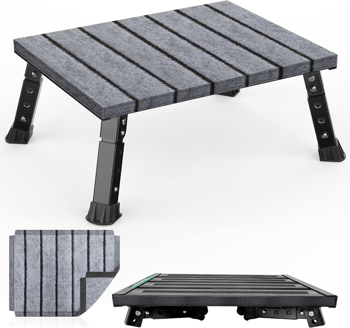 Marudina Adjustable RV Step Stool W/Cover, Large Platform, Folding, Black
