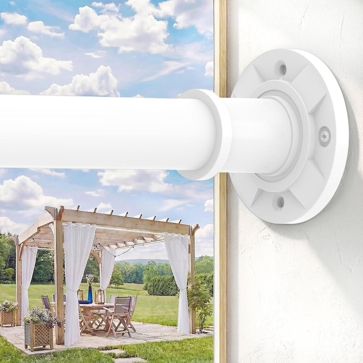 White Outdoor Tension Rods No Drilling Shower Curtain Rod 31-88 in (7Ft) Adjustable Rustproof Stainless Steel Heavy Duty Spring Tension Rods for Patio Bathroom Balcony Window Anti-Slip