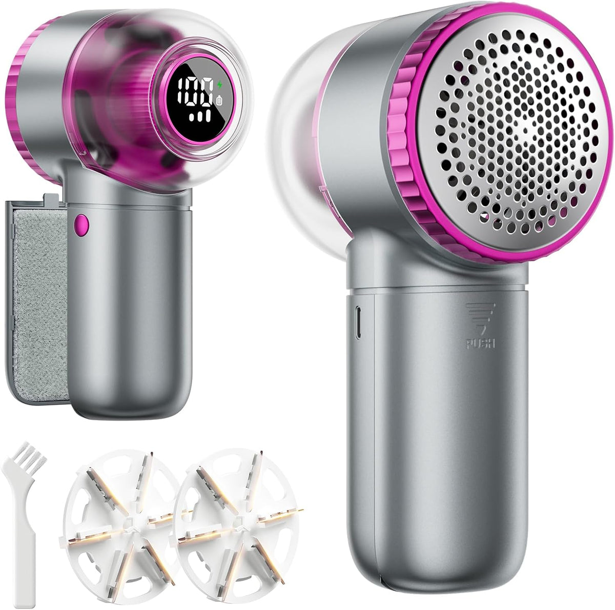 X-Large Fabric Shaver with Lint Brush, Rechargeable Lint Shaver with Digital Display, 3-Speeds, 6-Leaf Blades, 1200Mah Electric Lint Remover Sweater Shaver for Removing Fuzz and Pill