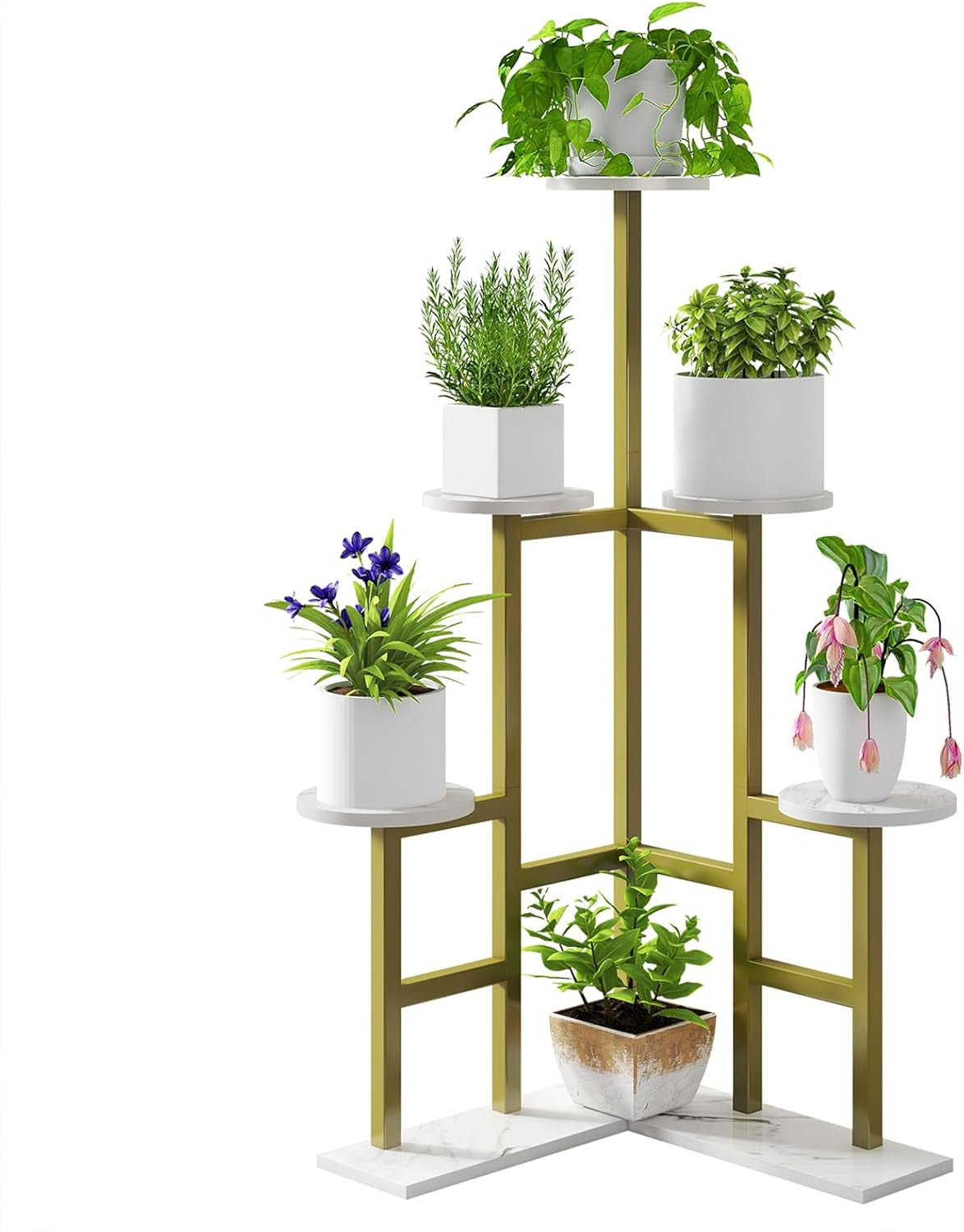 IBUYKE 6 Tier Plant Stand Indoor, Corner Plant Shelf, Gold TMJ072G