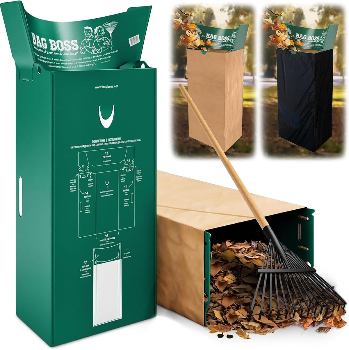Lawn & Leaf Bag Holder, Leaf Scoop & Chute, Foldable Yard Trash Bag Stand, Heavy Duty – Fits 30 Gallon Paper and 33–55 Gallon Plastic, Lawn & Yard Clean Up, Gardening, Camping, Parties