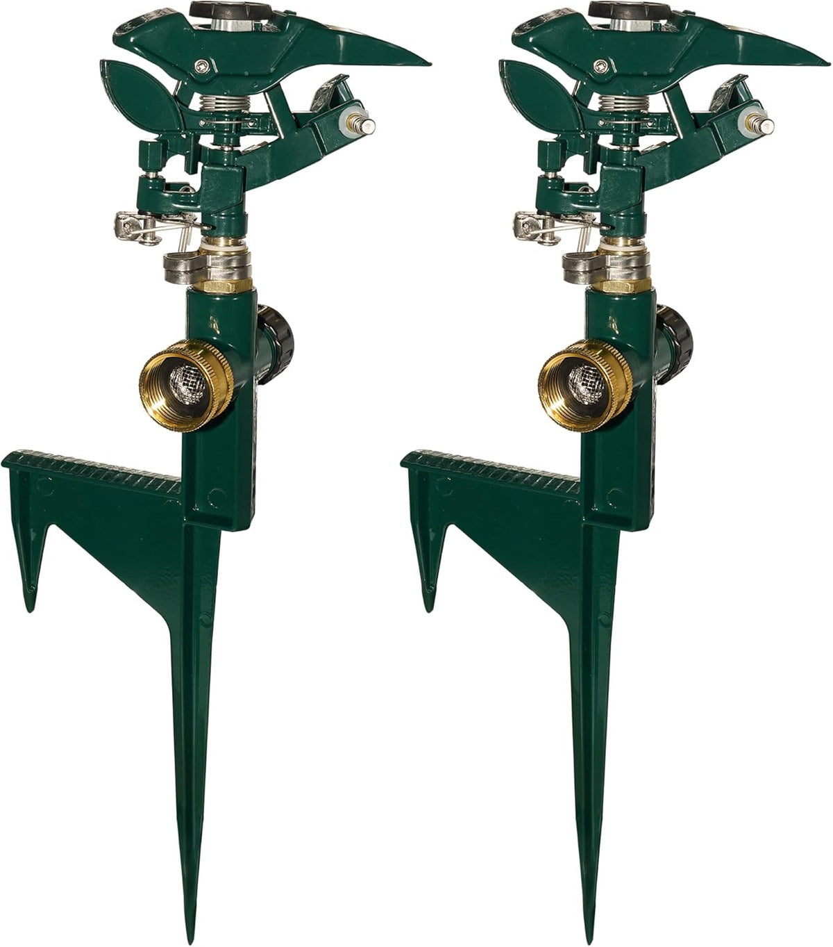 Hourleey 2 Pack Impact Sprinkler for Yard, Adjustable 360 Degree Zinc Alloy Sprinkler Head on Metal Step Spike, Heavy Duty Pulsating Water Sprinklers for Large Area Lawn Garden Irrigation