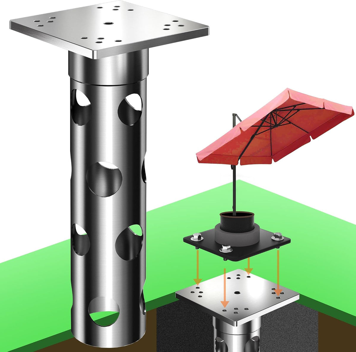 4Smile In-Ground Umbrella Base - in Ground Umbrella Holder, Stainless Steel - Parasol Stand Outdoor Base, High Load Capacity and Durable Quality