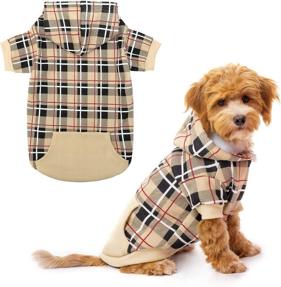 EXPAWLORER Plaid Dog Hoodie,British Style Dog Sweater Shirt with Leash Hole